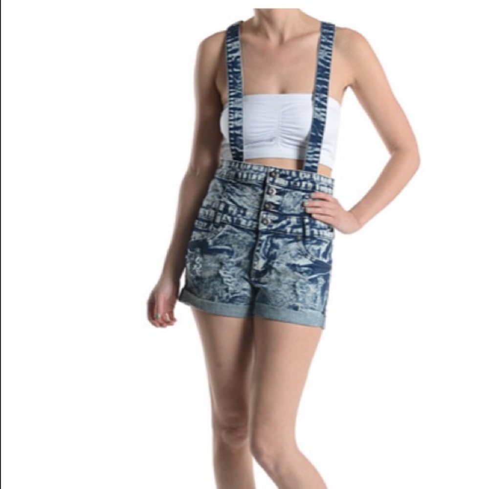 Women's Blue Jean Shorts with Suspenders